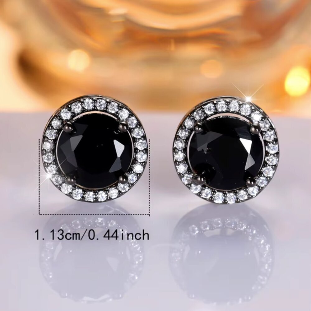 NEW 14k Black Gold Black Sapphire Diamond Stud Earrings Round Cut - Picture 4 of 6
